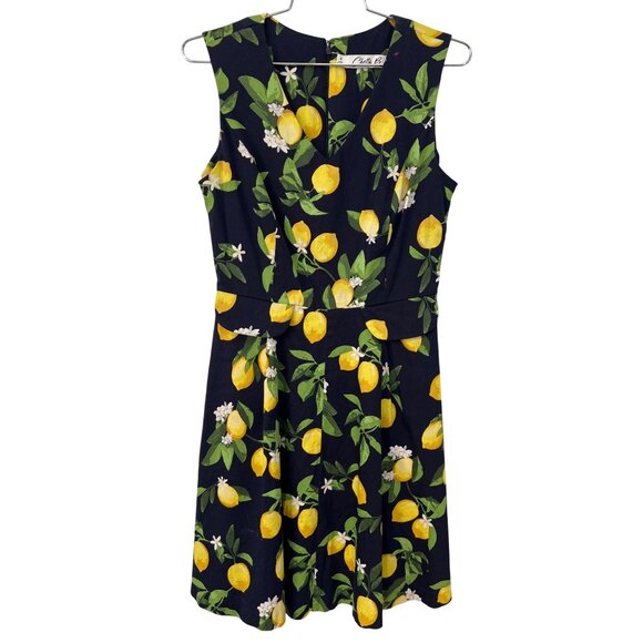 Chetta B Lemon Dress Size 4 Fit and Flare A Line Navy Floral Sundress Boho - Picture 1 of 7